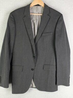 Hugo Boss Blazer Mens 40R Gray Two Button Vented Herringbone Wool Blend
